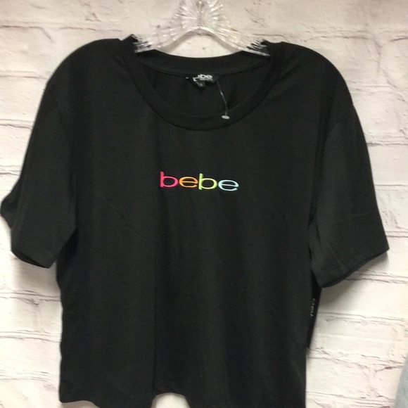 New Black Cute crop t shirt top with unique color Logo  size L - Picture 4 of 8